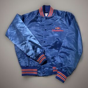 Vintage Chalk Line Studabaker's Atlanta GA Car Blue/Red Satin Jacket Sz Small